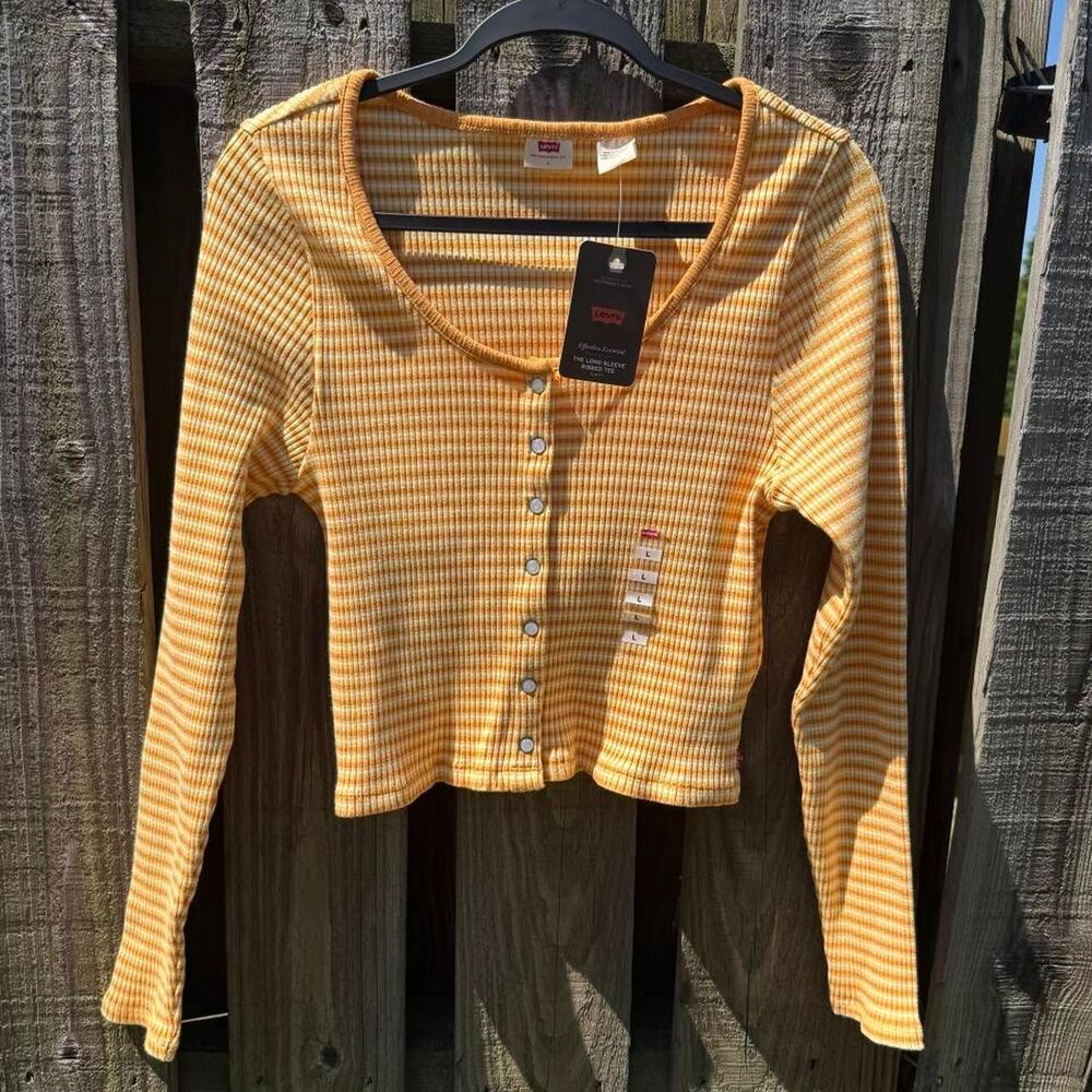 Levis Ribbed Long Sleeve Striped NWT Tee Large